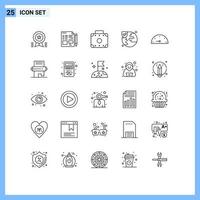 25 User Interface Line Pack of modern Signs and Symbols of performance dash education protection world Editable Vector Design Elements