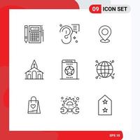 Mobile Interface Outline Set of 9 Pictograms of pointer place marketing pin mark Editable Vector Design Elements