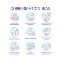 Confirmation bias blue gradient concept icons set vector