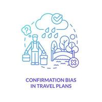 Confirmation bias in travel plans blue gradient concept icon vector