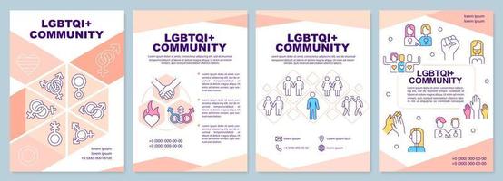 LGBTQI community pink brochure template. Social group. Leaflet design with linear icons. Editable 4 vector layouts for presentation, annual reports