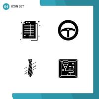 Mobile Interface Solid Glyph Set of 4 Pictograms of accounting business banking steering fashion Editable Vector Design Elements