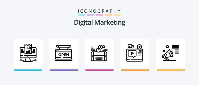 paquete de iconos de línea 5 de marketing digital que incluye conexión. la red. llave. proyecto. negocio. diseño de iconos creativos vector