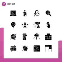 Pack of 16 Modern Solid Glyphs Signs and Symbols for Web Print Media such as algorithm marker dollar location search Editable Vector Design Elements