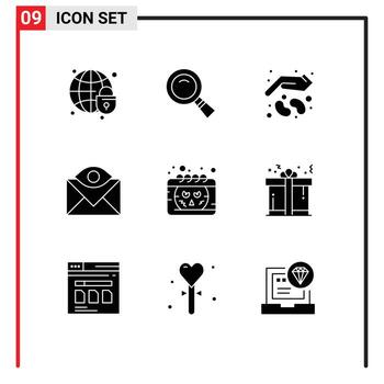 9 conjunto de glifos sólidos universales para aplicaciones web y móviles bandeja de entrada contáctenos agricultura contacto crecimiento elementos de diseño vectorial editables vector