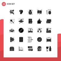 Solid Glyph Pack of 25 Universal Symbols of computer memory up love graph Editable Vector Design Elements