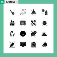 Set of 16 Modern UI Icons Symbols Signs for performance management astronomy web world Editable Vector Design Elements