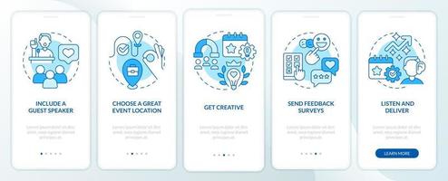 Increasing events attendance blue onboarding mobile app screen vector