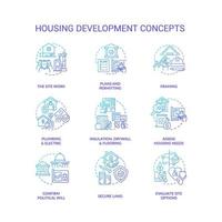 conjunto de iconos de concepto de gradiente azul de desarrollo de vivienda vector