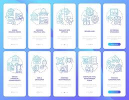 Tips for housing development blue gradient onboarding mobile app screen set vector