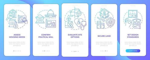 Housing development tips blue gradient onboarding mobile app screen vector