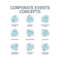 Corporate events turquoise concept icons set vector