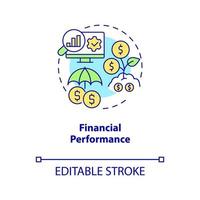 icono del concepto de rendimiento financiero. ingresos de puesta en marcha. análisis de productividad empresarial idea abstracta ilustración de línea delgada. dibujo de contorno aislado. trazo editable. arial, innumerables fuentes pro-bold utilizadas vector