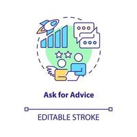 Ask for advice concept icon. Building relationship with angel investors. Startup abstract idea thin line illustration. Isolated outline drawing. Editable stroke. Arial, Myriad Pro-Bold fonts used vector