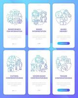 Confirmatory bias blue gradient onboarding mobile app screen set. Walkthrough 3 steps graphic instructions with linear concepts. UI, UX, GUI template. Myriad Pro-Bold, Regular fonts used vector