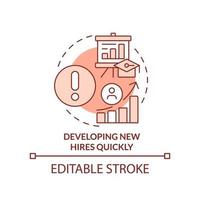 Developing new hires quickly terracotta concept icon. Corporate learning challenge abstract idea thin line illustration. Isolated outline drawing. Editable stroke vector
