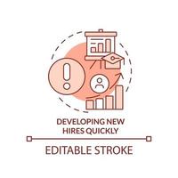 Developing new hires quickly terracotta concept icon. Corporate learning challenge abstract idea thin line illustration. Isolated outline drawing. Editable stroke vector