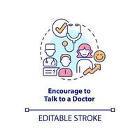 Encourage to talk to doctor concept icon. Employees healthcare engagement abstract idea thin line illustration. Isolated outline drawing. Editable stroke vector