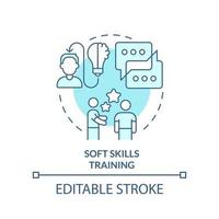 Icono de concepto turquesa de entrenamiento de habilidades blandas. programas de desarrollo de empleados tipo idea abstracta ilustración de línea delgada. dibujo de contorno aislado. trazo editable vector
