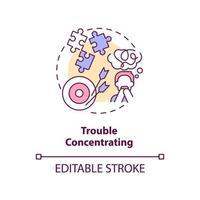 Trouble concentrating concept icon. Problem with attention. Sustained focusing issue abstract idea thin line illustration. Isolated outline drawing. Editable stroke vector