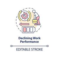 Declining work performance concept icon. Avoidance work tasks. Employee exhaustion abstract idea thin line illustration. Isolated outline drawing. Editable stroke vector