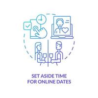 Set aside time for online dates blue gradient concept icon. Surviving long-distance relationship abstract idea thin line illustration. Isolated outline drawing. Myriad Pro-Bold font used vector