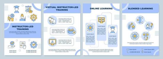 Types of training blue brochure template. Virtual instructor. Leaflet design with linear icons. Editable 4 vector layouts for presentation, annual reports