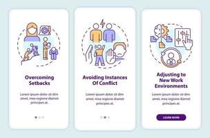 Benefits of resilient workforce onboarding mobile app screen. HR walkthrough 3 steps editable graphic instructions with linear concepts. UI, UX, GUI template vector