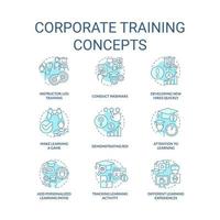 Corporate training turquoise concept icons set. Development in workplace idea thin line color illustrations. Webinars. Isolated symbols. Editable stroke vector