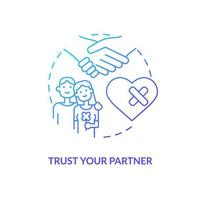 Trust partner blue gradient concept icon. Saving broken relationship abstract idea thin line illustration. Showing mutual respect. Feel secure. Isolated outline drawing. Myriad Pro-Bold font used vector