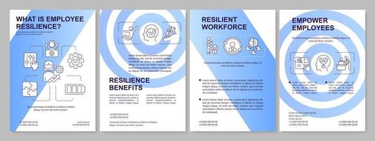Workforce resilience blue gradient brochure template. Employees wellbeing. Leaflet design with linear icons. 4 vector layouts for presentation, annual reports
