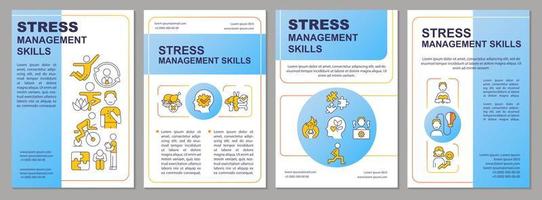 Stress relief techniques blue brochure template. Mental health care. Leaflet design with linear icons. Editable 4 vector layouts for presentation, annual reports