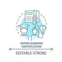 Offer learning certification turquoise concept icon. Enhancing corporate e training abstract idea thin line illustration. Isolated outline drawing. Editable stroke vector