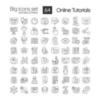 Online tutorials linear icons set vector