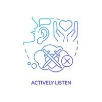 Actively listen blue gradient concept icon. Reconnect after huge fight abstract idea thin line illustration. Withholding judgment. Asking questions. Isolated outline drawing. Myriad Pro-Bold font used vector