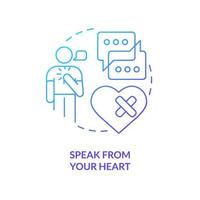 Speak from heart blue gradient concept icon. Heal relationship after argument abstract idea thin line illustration. Love language. Deep sincerity. Isolated outline drawing. Myriad Pro-Bold font used vector