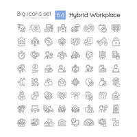 Hybrid workplace linear icons set vector