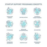 Startup support programs turquoise concept icons set vector