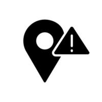 Location error black glyph icon. Navigation system failure. Can not find destination point. Address searching issue. Silhouette symbol on white space. Solid pictogram. Vector isolated illustration