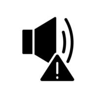 Sound error black glyph icon. Device breakage. Media player failure. Loudspeaker is broken. Warning signal. Silhouette symbol on white space. Solid pictogram. Vector isolated illustration