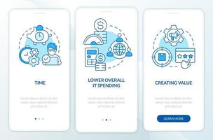 IT outsourcing benefits blue onboarding mobile app screen vector