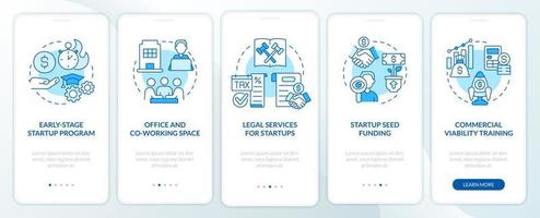 Ways to support startup business blue onboarding mobile app screen vector