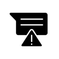 Message is not sent black glyph icon. Communication failure. Messenger error. Dialogue and interaction. Warning sign. Silhouette symbol on white space. Solid pictogram. Vector isolated illustration