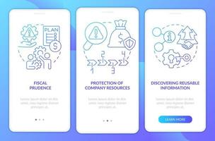 Risk management benefits blue gradient onboarding mobile app screen vector