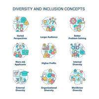 conjunto de iconos de concepto de diversidad e inclusión vector