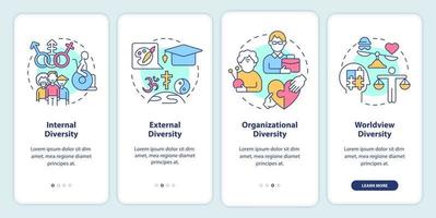 Workplace diversity onboarding mobile app screen vector