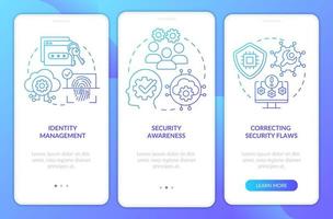 Cybersecurity risk management blue gradient onboarding mobile app screen vector