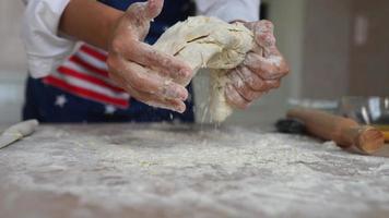 Kneading dough with hands