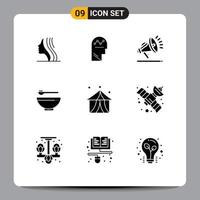 9 Solid Glyph concept for Websites Mobile and Apps entertainment mardi gras thinking kitchen bowl Editable Vector Design Elements