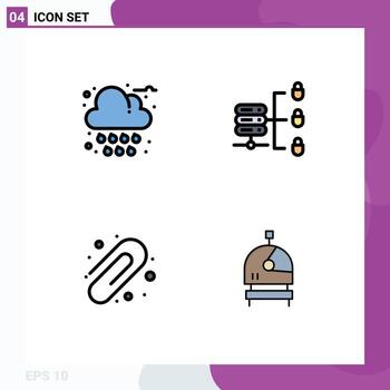 Editable Vector Line Pack of 4 Simple Filledline Flat Colors of autumn paper clip weather security helmet Editable Vector Design Elements